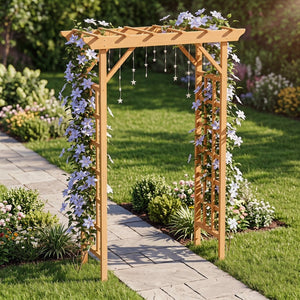 English Elm Wooden Garden Arch Solid Freestanding Trellis for Climbing Plants and Ceremonies W2640P356954