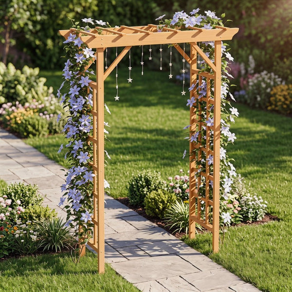 English Elm Wooden Garden Arch Solid Freestanding Trellis for Climbing Plants and Ceremonies W2640P356954