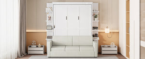 English Elm Queen Murphy Bed with Integrated Sofa Space Saving Fold Down Cabinet for Studio Living White LP000591AAK-2