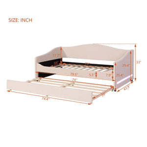 English Elm Teddy Twin Upholstered Daybed with Trundle and Embossed Stripe Accents, Plush Teddy Fleece Comfort Beige SF000065AAA