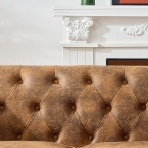 English Elm 3 Seat Chesterfield Sofa Set Tufted Leathaire Upholstery Mid-century Living Room Pair W3373S00061