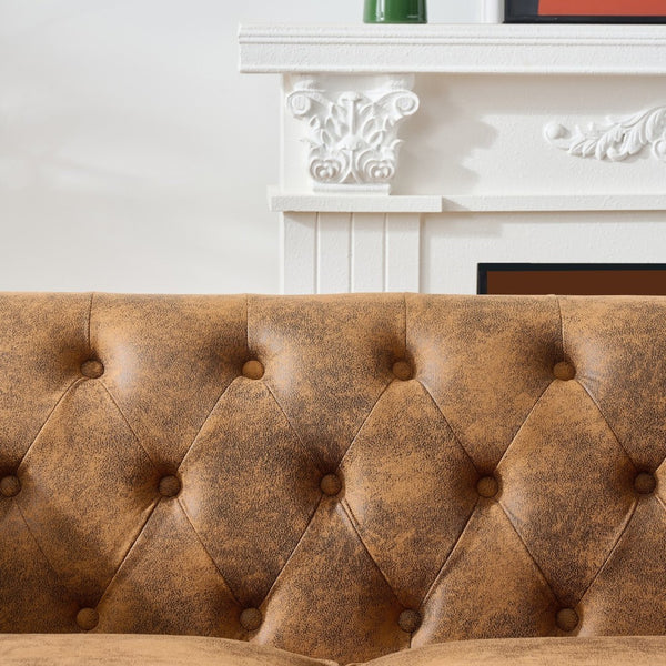 English Elm 3 Seat Chesterfield Sofa Set Tufted Leathaire Upholstery Mid-century Living Room Pair W3373S00061