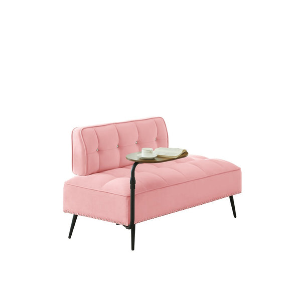 English Elm 54-inch Velvet Tufted Loveseat with Rotating Tray Table Nailhead Trim Compact Seating Pink W1359P438326