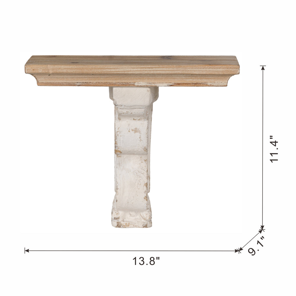 English Elm 13.8x9.1x11.4" Distressed corbel wall shelf in brown & white – vintage farmhouse display shelf for plants, candles, collectibles W2078P223131