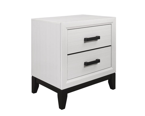 English Elm MIRAGE White Nightstand with 2 Drawers, Rubberwood Build, Smooth Kennin Center Glide & Black Hardware B201P226182