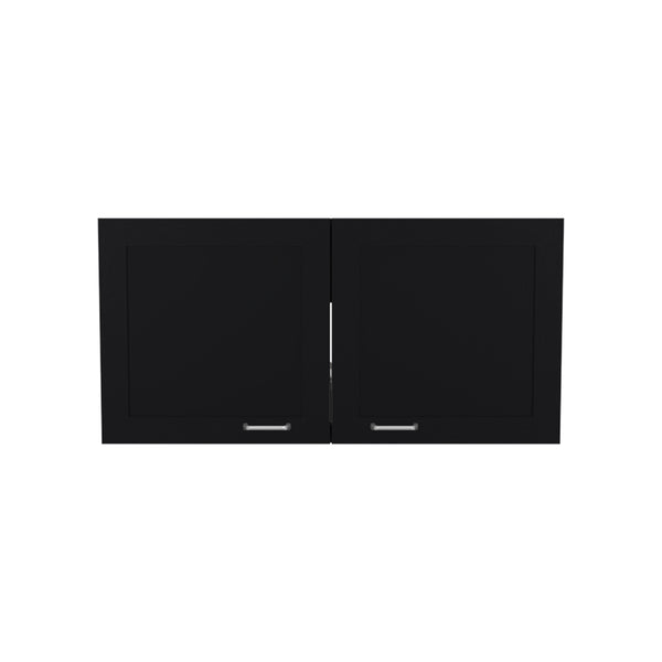 English Elm Utica Wall Cabinet with Mirrored Front and Clear Shelves for Modern Kitchens — Durable Engineered Wood Storage Black B092P309180