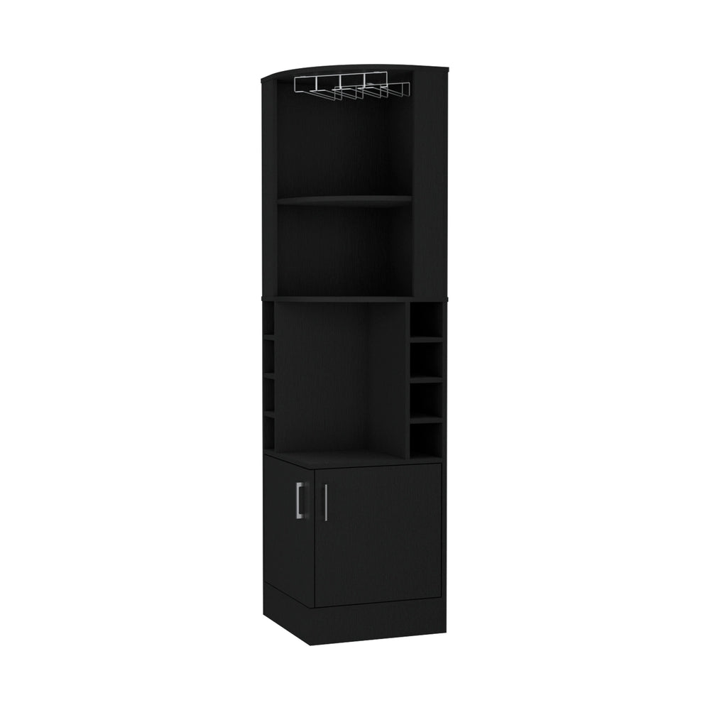English Elm Delhi Corner Bar Cabinet with 8-Bottle Wine Rack, Glass Rack, Black Finish, Space-Saving Corner Design B128S00035