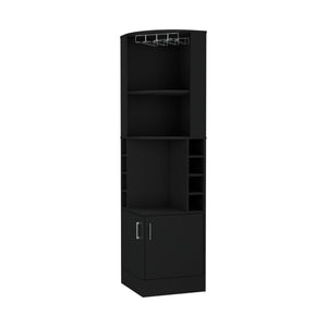 English Elm Delhi Corner Bar Cabinet with 8-Bottle Wine Rack, Glass Rack, Black Finish, Space-Saving Corner Design B128S00035