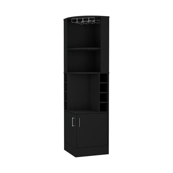 English Elm Delhi Corner Bar Cabinet with 8-Bottle Wine Rack, Glass Rack, Black Finish, Space-Saving Corner Design B128S00035