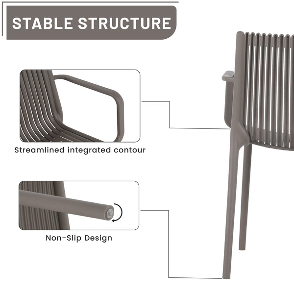 English Elm 4pcs Stackable PP Armchair Set with 55" Modern Long Table – Weatherproof, Ergonomic Outdoor Dining Suite khaki,Warm Grey,White W3450S00029