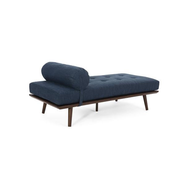 English Elm CHAISE Mid-Century Button-Tufted Waffle Stitch Lounge with Bolster Pillow and Rubberwood Frame Elegance Navy Blue 70.75 L x 31.75 W x 9.5 H W2297P190132