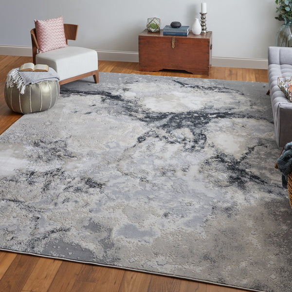 Feizy Rugs Astra Abstract Watercolor Rug – Elevate Your Space With Luxurious Metallic Designs And Soft Texture Gray,Ivory Polyester,Polypropylene Ara39l3fgrybgei71