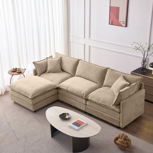 English Elm 105" L-shaped Chenille Sectional with Ottoman Pocket Spring Living Room Sofa Coffee W1097S00227