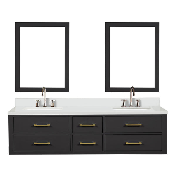 English Elm Black Double Bath Vanity Set With Cultured Marble Top, Chrome Faucets & Matching Mirrors – 72” W B2731S01833