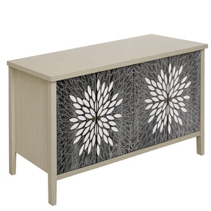 English Elm Sideboard Elegant Floral Handle Buffet Cabinet with 4 Doors, Adjustable Shelves & Reinforced Feet for Dining Room Storage Black,Natural W688P232758