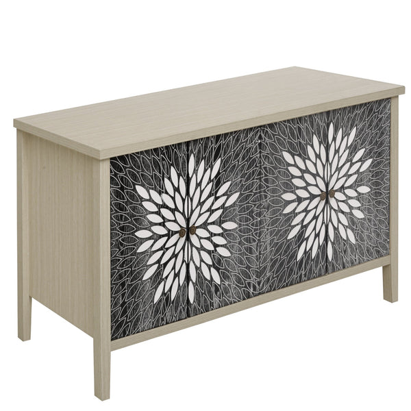 English Elm Sideboard Elegant Floral Handle Buffet Cabinet with 4 Doors, Adjustable Shelves & Reinforced Feet for Dining Room Storage Black,Natural W688P232758