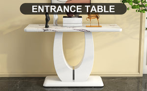 English Elm Modern Glossy White Rectangular Counter Bar Table 47.24"x18.11"x29.52" — Durable MDF, Easy Assembly, Multiuse Decor W1151S00487