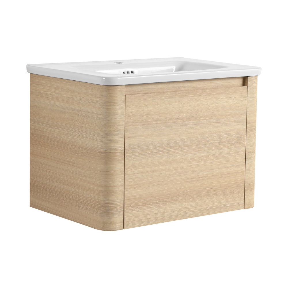 English Elm 28'' Wall-Mounted Bathroom Vanity with Ceramic Sink, Soft-Close Door, Plywood Durability & Space-Saving Design Ameican White Oak W999P317926