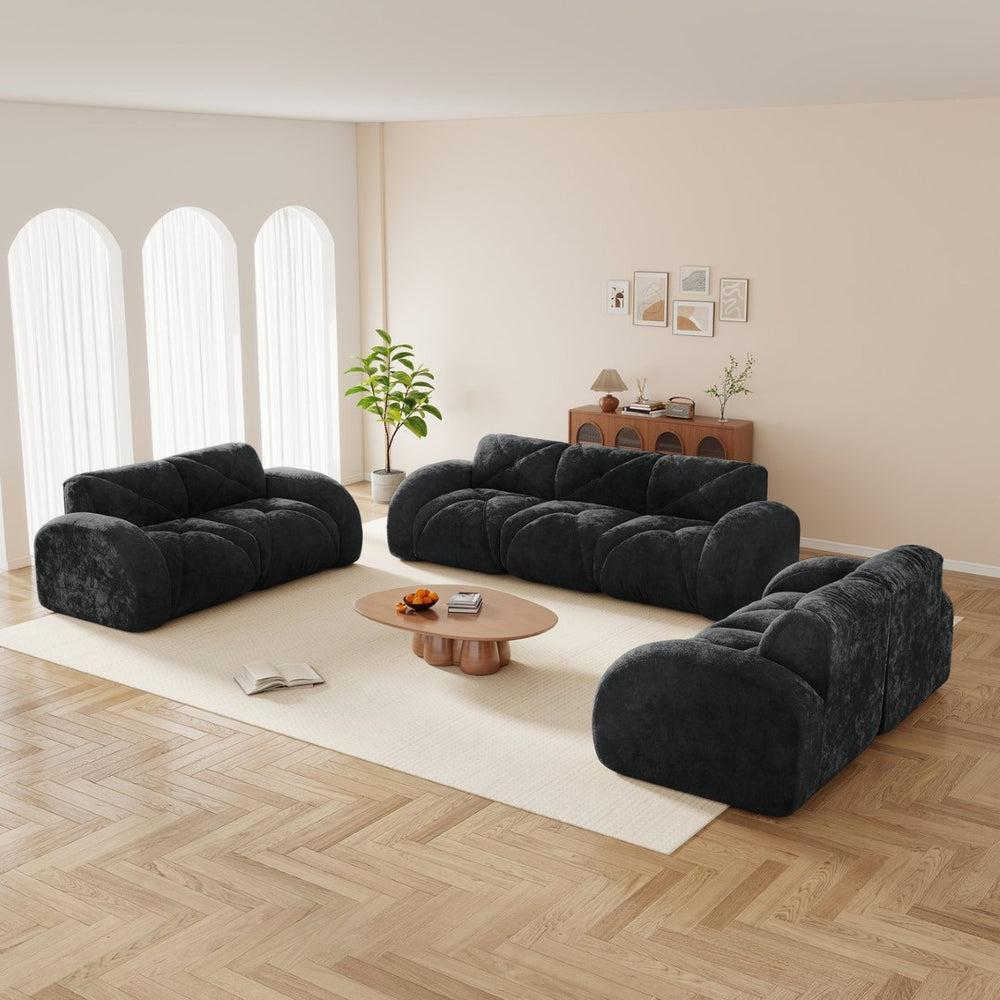 English Elm 3 Piece Velvet Living Room Sofa Set with Cloud Cushions Sculptural Curved Design W714S01648