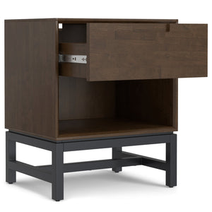 English Elm Banting Solid Rubberwood Nightstand in Walnut Brown with Drawer, Open Shelf & Graphite Base Finish B136P364302