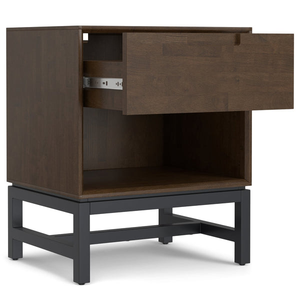 English Elm Banting Solid Rubberwood Nightstand in Walnut Brown with Drawer, Open Shelf & Graphite Base Finish B136P364302