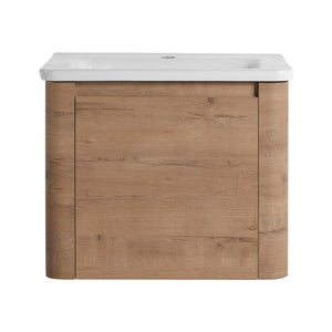 English Elm 48'' Wall-Mounted Bathroom Vanity With Soft-Close Door, White Sink, Storage Shelves & Plywood Design W999S00430