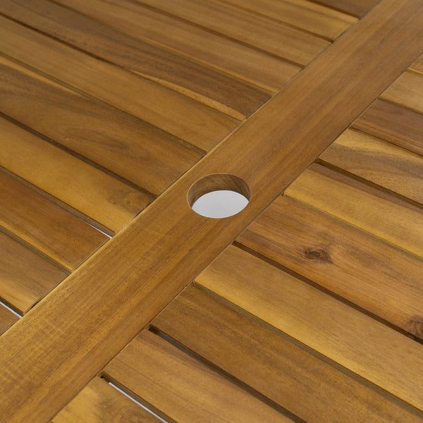 English Elm Christopher Knight Home® - Janiyah Teak Outdoor Dining Table - Solid Acacia Wood, Slatted Top, Umbrella Hole, Durable Design N775P211092T