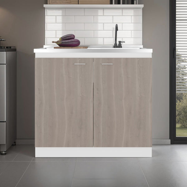 English Elm Utility Sink Base Cabinet with Two Doors Shelved Storage White Oak Laundry Room B097S00256