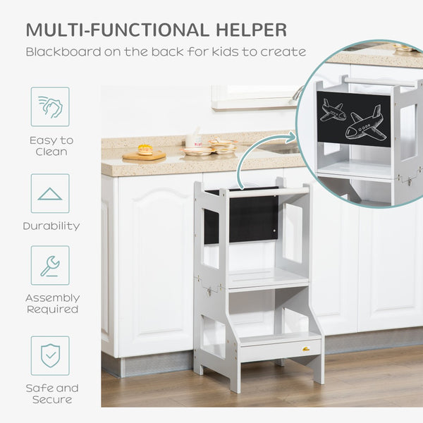 English Elm Qaba Kids 2-In-1 Kitchen Step Stool & Table Set With Chalkboard, Safety Rail For Toddler Playtime W2225P200573-GIGA