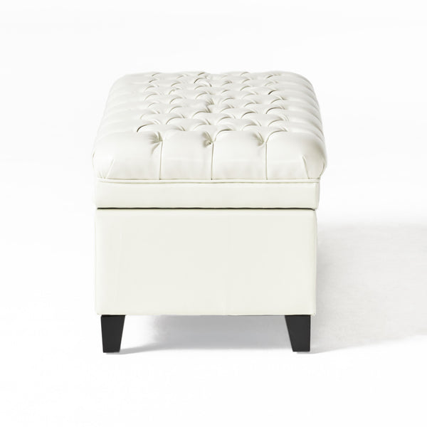 English Elm Christopher Knight Home® - Juliana Storage Ottoman – Elegant Ivory Pu Upholstered Accent With Hidden Storage For Any Room 57741.00IVY
