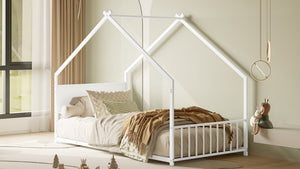 English Elm Twin House Shaped Metal Bed Frame with Led Lights and Wood Slats for Kids W1820P356049
