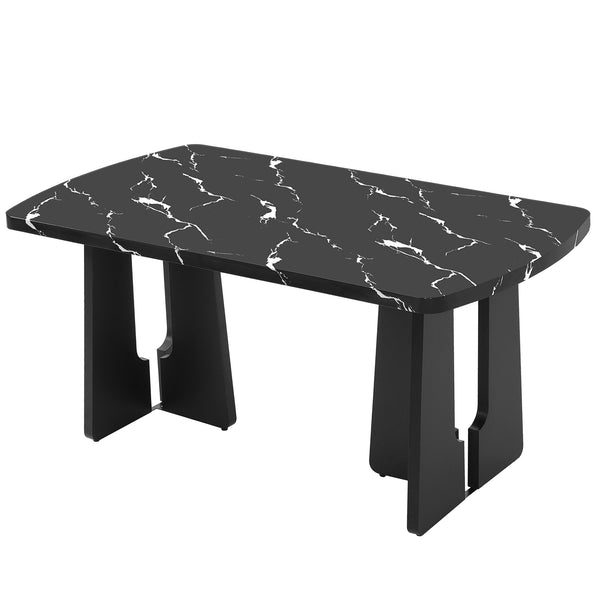 English Elm 63" Modern Faux Marble Dining Table with Geometric Rubberwood Legs, Durable 350lb Capacity, Easy Assembly Black N752P317333B