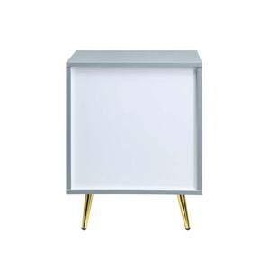 English Elm 2 Drawer Nightstand High Gloss Finish with Gold Accents, Modern Chic Storage for Bedroom Elegance Gray B016P257195