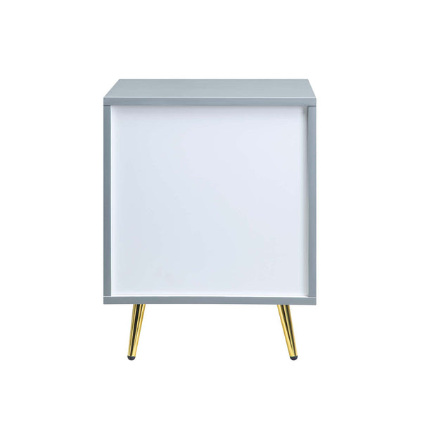 English Elm 2 Drawer Nightstand High Gloss Finish with Gold Accents, Modern Chic Storage for Bedroom Elegance Gray B016P257195