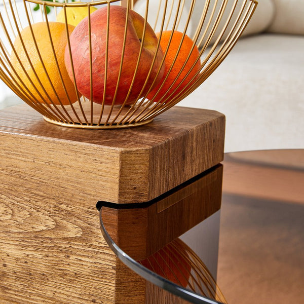 English Elm The detachable double-decker coffee table — Wood MDF, quick 10–15 min assembly, anti-collision, easy-clean modern design W1151P184841