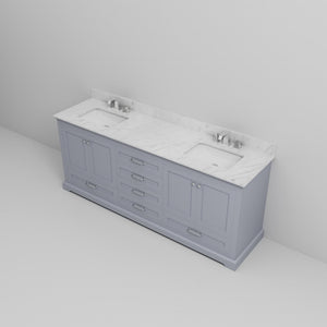 English Elm Dark Grey Double Bath Vanity 80" W x 22" D with Carrara Marble Top, Chrome Faucets, Soft-Close Storage B2731P258402