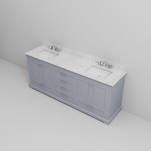 English Elm Dark Grey Double Bath Vanity 80" W x 22" D with Carrara Marble Top, Chrome Faucets, Soft-Close Storage B2731P258402