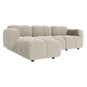 English Elm Beige Boucle L-shaped Sectional with Sculptural Cushion Blocks and Movable Ottoman Beige N758T404142A
