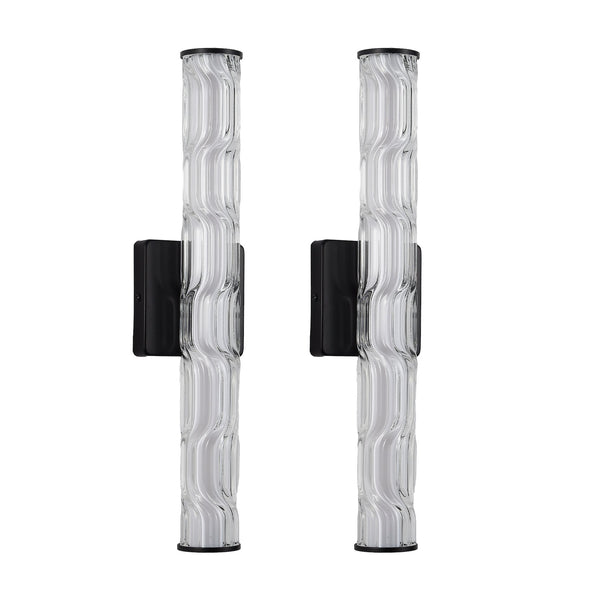 English Elm 19.7'' Matte Black Wall Sconces Set of 2 with K9 Crystal, Dimmable LED 12W 3-Temp Vanity Lighting W2312P394336