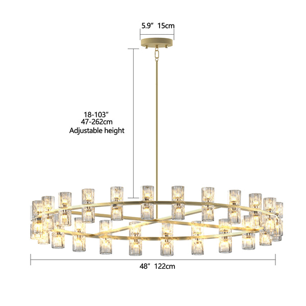 English Elm 48 Gold Wagon Wheel Chandelier with Crystal Shade, 48 G4 LED Lights Warm 2700K, Modern Farmhouse Elegance W1340P310782