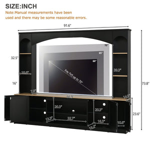 English Elm Arched Farmhouse Entertainment Center with Open Shelving for Living Room Black N721S000063B
