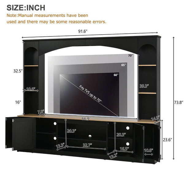 English Elm Arched Farmhouse Entertainment Center with Open Shelving for Living Room Black N721S000063B
