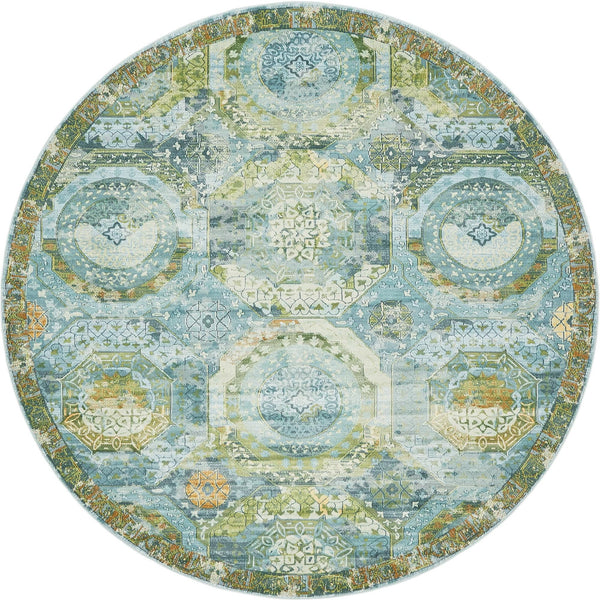 Unique Loom Baracoa Coppelia Machine Made Geometric Rug Light Blue, Blue/Cream/Green/Ivory/Tan 8' 4" x 8' 4"