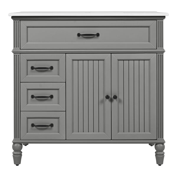 English Elm Christopher Knight Home® - 36" Bathroom Vanity with Sink - Freestanding Ceramic Top, Soft-Close Doors & Drawers, Robust Craftsmanship Grey N759P340019E