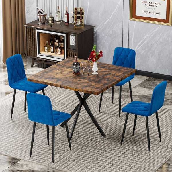 English Elm Square Mid Century Dining Table with Faux Marble Top, Waterproof Scratch-Resistant MDF Surface, Durable Iron Frame for Compact Kitchens and Stylish Small Dining Rooms Brown W578P242964