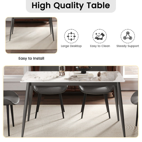 English Elm 55.12" Modern Artificial Stone Dining Table With Dark Grey Metal Legs - Seats 6, Stylish & Durable W1535S00502