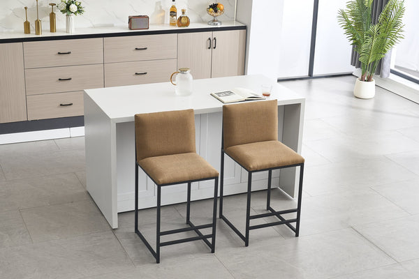 English Elm Counter Height Bar Stools Set of 2 Upholstered Linen Seats with Metal Frame & Cushion Comfort for Kitchen Bar and Dining Room Coffee W1249P257010