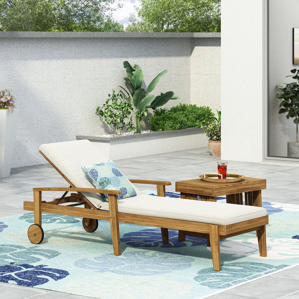 English Elm Christopher Knight Home® - JASON Chaise Lounge Crafted of Durable Acacia Wood with Adjustable 5-Position Recline and Easy-Clean Cushions Teak 71374.00CRM