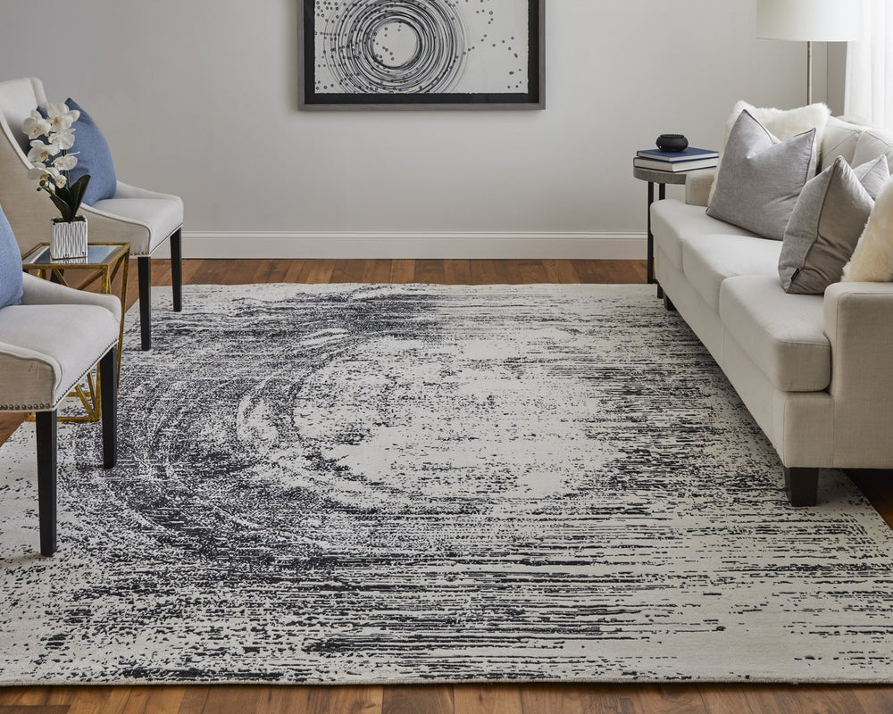 Feizy Rugs Cod8928f Coda Abstract Hand-woven Wool & Viscose Rug - Bold Modern Design With High-low Pile Sheen Finish Black,White Wool,Viscose Cod8928fblkwhtc50