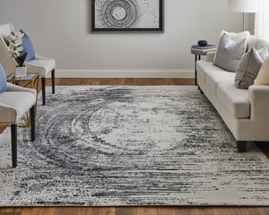 Feizy Rugs Cod8928f Coda Abstract Hand-woven Wool & Viscose Rug - Bold Modern Design With High-low Pile Sheen Finish Black,White Wool,Viscose Cod8928fblkwhtc50